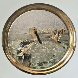 Dynasty Gallery Plate Art Of Chokin Storks On Pier‎ 24k Gold Rim Silver Japanese